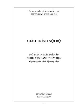 Giáo trình mô đun 15: Máy biến áp - Nghề: Vận hành thủy điện