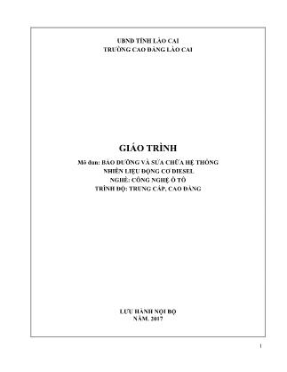 Giáo trình mô đun Bảo dưỡng và sửa chữa hệ thống nhiên liệu động cơ diesel - Nghề: Công nghệ ô tô