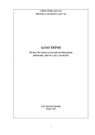Giáo trình mô đun Bảo dưỡng và sửa chữa hệ thống phanh
