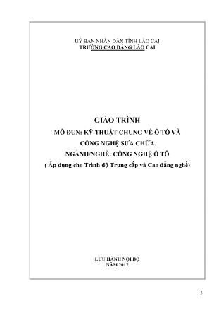 Giáo trình mô đun Kỹ thuật chung về ô tô và công nghệ sửa chữa - Ngành/nghề: Công nghệ ô tô