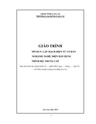 Giáo trình mô đun Lắp mạch điện tử cơ bản - Ngành/nghề: Điện dân dụng