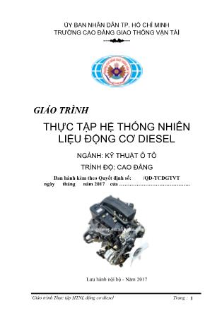 Giáo trình Thực tập hệ thống nhiên liệu động cơ diesel - Ngành: Kỹ thuật ô tô