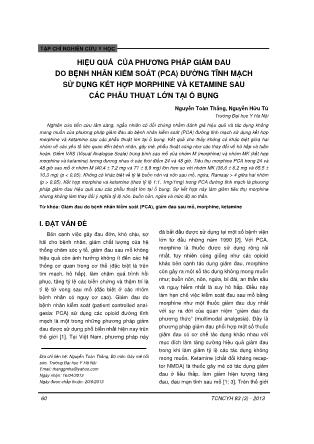 Hiệu quả của phương pháp giảm đau do bệnh nhân kiểm soát (PCA) đường tĩnh mạch sử dụng kết hợp Morphine và Ketamine sau các phẫu thuật lớn tại ổ bụng