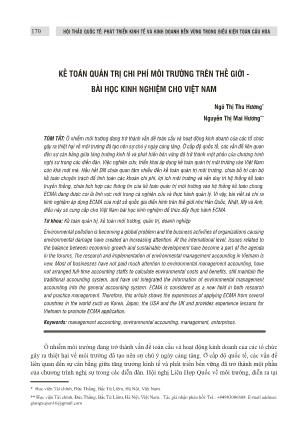 Kế toán quản trị chi phí môi trường trên thế giới - Bài học kinh nghiệm cho Việt Nam