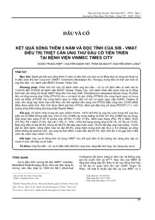 Kết quả sống thêm 5 năm và độc tính của SIB-VMAT điều trị triệt căn ung thư đầu cổ tiến triển tại Bệnh viện Vinmec Times City