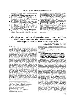 Khảo sát sự thay đổi chỉ số xơ hoá gan APRI sau đạt đáp ứng vi rút bền vững ở bệnh nhân viêm gan vi rút C mạn được điều trị bằng thuốc kháng vi rút trực tiếp
