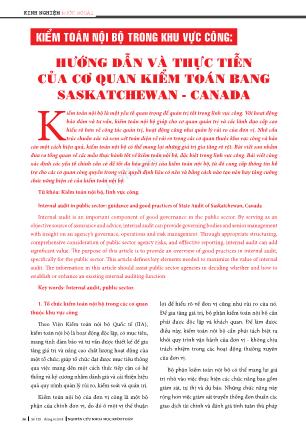 Kiểm toán nội bộ trong khu vực công: Hướng dẫn và thực tiễn của cơ quan kiểm toán bang Saskatchewan - Canada