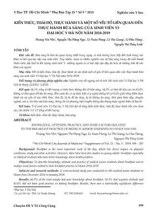 Kiến thức, thái độ, thực hành và một số yếu tố liên quan đến thực hành bữa sáng của sinh viên Y3 Đại học y Hà Nội năm 2018-2019