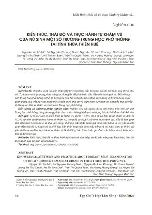 Kiến thức, thái độ và thực hành tự khám vú của nữ sinh một số trường Trung học Phổ thông tại tỉnh Thừa Thiên Huế
