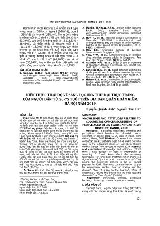 Kiến thức, thái độ về sàng lọc ung thư đại trực tràng của người dân từ 50-75 tuổi trên địa bàn quận Hoàn Kiếm, Hà Nội năm 2019