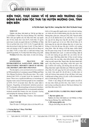 Kiến thức, thực hành về vệ sinh môi trường của đồng bào dân tộc Thái tại huyện Mường Chà, tỉnh Điện Biên