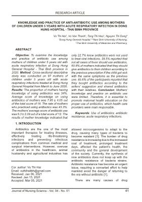 Knowledge and practice of anti-antibiotic use among mothers of children under 5 years with acute respiratory infection in Dong Hung Hospital - Thai Binh province