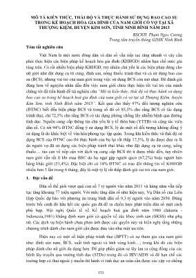 Mô tả kiến thức, thái độ và thực hành sử dụng bao cao su trong kế hoạch hóa gia đình của nam giới có vợ tại xã Thượng Kiệm, huyện Kim Sơn, tỉnh Ninh Bình năm 2013