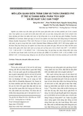 Mối liên quan giữa trầm cảm và thừa cân/béo phì ở trẻ vị thành niên: Phân tích gộp và đề xuất các can thiệp