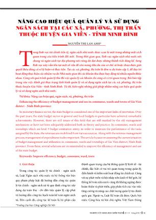 Nâng cao hiệu quả quản lý và sử dụng ngân sách tại các xã, phường, thị trấn thuộc huyện Gia Viễn - Tỉnh Ninh Bình