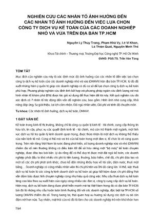 Nghiên cứu các nhân tố ảnh hưởng đến các nhân tố ảnh hưởng đến việc lựa chọn công ty dịch vụ kế toán của các doanh nghiệp nhỏ và vừa trên địa bàn thành phố Hồ Chí Minh