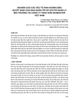 Nghiên cứu các yếu tố ảnh hướng đến quyết định của nhà quản trị về chi phí quản lý môi trường tại Công ty TNHH Sơn Seamaster Việt Nam
