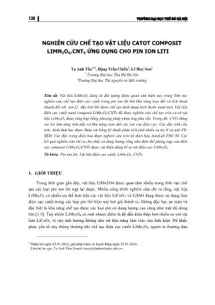 Nghiên cứu chế tạo vật liệu catot composit LIMN₂O₄/CNTs ứng dụng cho pin ion liti