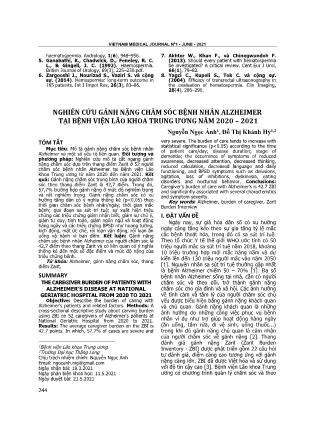 Nghiên cứu gánh nặng chăm sóc bệnh nhân Alzheimer tại Bệnh viện Lão khoa Trung ương năm 2020-2021
