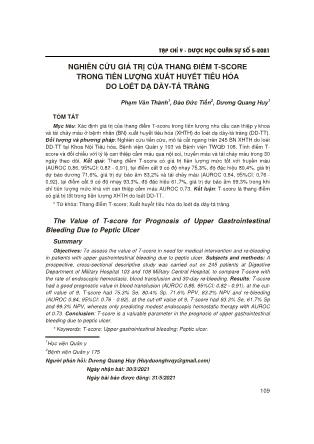 Nghiên cứu giá trị của thang điểm T-score trong tiên lượng xuất huyết tiêu hóa do loét dạ dày - tá tràng