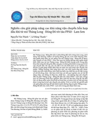 Nghiên cứu giải pháp nâng cao khả năng vận chuyển hỗn hợp dầu khí từ mỏ Thăng Long - Đông Đô tới tàu FPSO - Lam Sơn