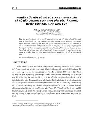 Nghiên cứu một số chỉ số sinh lý tuần hoàn và hô hấp của học sinh THPT dân tộc Tày, Nùng huyện Bình Gia, tỉnh Lạng Sơn