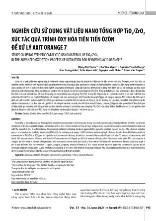 Nghiên cứu sử dụng vật liệu nano tổng hợp TiO₂/ZrO₂ xúc tác quá trình ôxy hóa tiên tiến ôzôn để xử lý Axit Orange 7