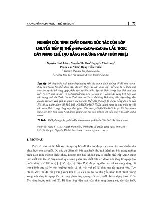 Nghiên cứu tính chất quang xúc tác của lớp chuyển tiếp dị thể p-Si/n-ZnO/n-ZnO:Sn cấu trúc dây nano chế tạo bằng phương pháp thủy nhiệt