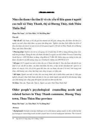 Nhu cầu tham vấn tâm lý và các yếu tố liên quan ở người cao tuổi xã Thủy Thanh, thị xã Hương Thủy, tỉnh Thừa Thiên Huế