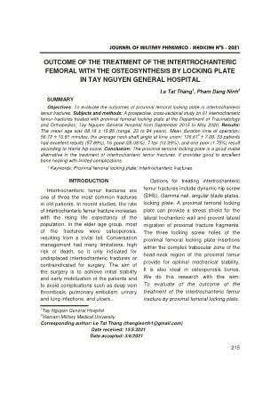 Outcome of the treatment of the intertrochanteric femoral with the osteosynthesis by locking plate in Tay Nguyen general hospital