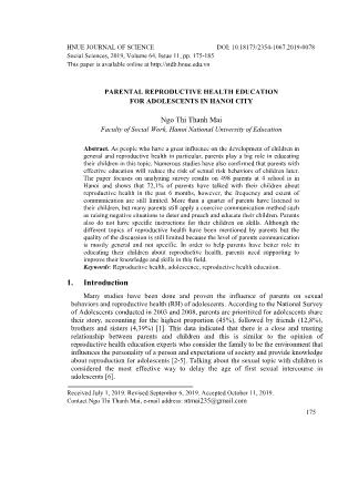 Parental reproductive health education for adolescents in Hanoi city
