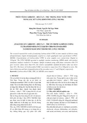 Phân tích Carboxy - delta 9 - THC trong mẫu nước tiểu bằng sắc ký lỏng khối phổ (UPLC-MS/MS)