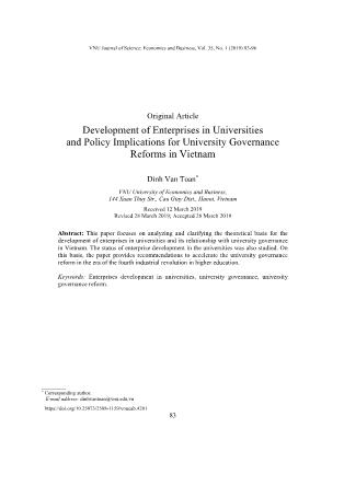Phát triển doanh nghiệp trong trường đại học và những gợi ý chính sách về đổi mới quản trị đại học ở Việt Nam