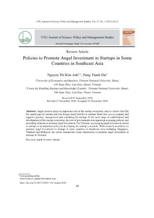 Policies to promote angel investment in startups in some countries in Southeast Asia