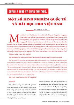 Quản lý thuế và tuân thủ thuế: Một số kinh nghiệm quốc tế và bài học cho Việt Nam