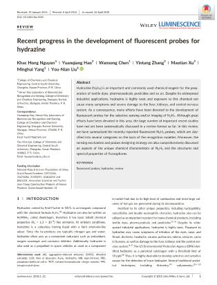Recent progress in the development of fluorescent probes for hydrazine