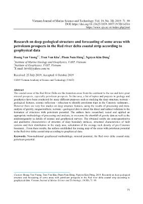 Research on deep geological structure and forecasting of some areas with petroleum prospects in the Red river delta coastal strip according to geophysical data