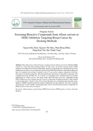 Screening bioactive compounds from Allium sativum as HER2 inhibitors targeting breast cancer by docking methods
