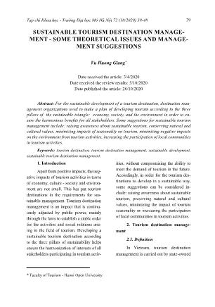 Sustainable tourism destination management - Some theoretical issues and management suggestions