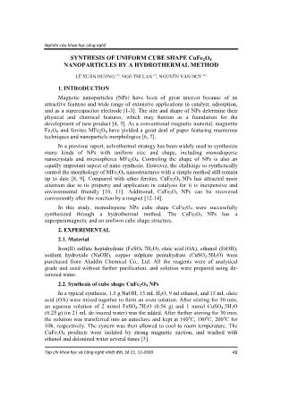 Synthesis of uniform cube shape CuFe₂O₄ nanoparticles by a hydrothermal method