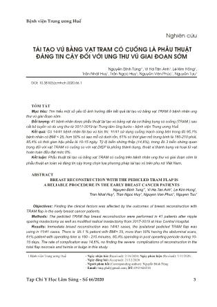 Tái tạo vú bằng vạt TRAM có cuống là phẫu thuật đáng tin cậy đối với ung thư vú giai đoạn sớm