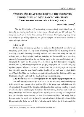 Tăng cường hoạt động đào tạo thường xuyên cho đội ngũ lao động tại các khách sạn ở Thanh Hóa trong bối cảnh hội nhập