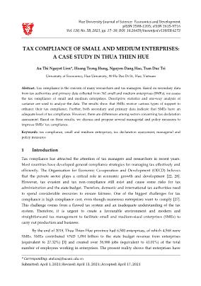 Tax compliance of small and medium enterprises: A case study in Thua Thien Hue