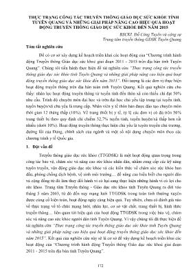 Thực trạng công tác truyền thông giáo dục sức khỏe tỉnh Tuyên Quang và những giải pháp nâng cao hiệu quả hoạt động truyền thông giáo dục sức khỏe đến năm 2015