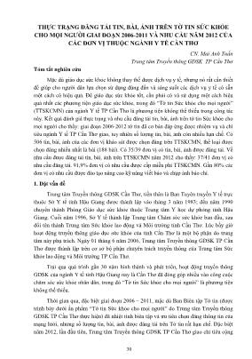 Thực trạng đăng tải tin, bài, ảnh trên tờ tin sức khỏe cho mọi người giai đoạn 2006-2011 và nhu cầu năm 2012 của các đơn vị thuộc ngành Y tế Cần Thơ