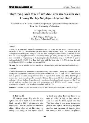 Thực trạng kiến thức về sức khỏe sinh sản của sinh viên Trường Đại học Sư phạm – Đại học Huế