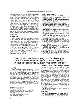 Thực trạng loét áp lực và một số yếu tố liên quan đến người bệnh hôn mê tại Khoa hồi sức tích cực và chống độc Bệnh viện Đa khoa Trung ương Cần Thơ