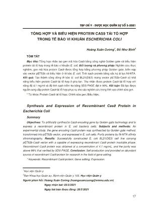 Tổng hợp và biểu hiện protein Cas9 tái tổ hợp trong tế bào vi khuẩn Escherichia coli