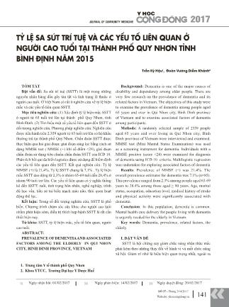 Tỷ lệ sa sút trí tuệ và các yếu tố liên quan ở người cao tuổi tại thành phố Quy Nhơn tỉnh Bình Định năm 2015
