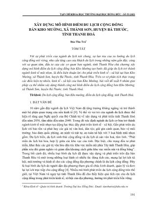 Xây dựng mô hình điểm du lịch cộng đồng bản Kho Mường, xã Thành Sơn, huyện Bá Thước, tỉnh Thanh Hoá